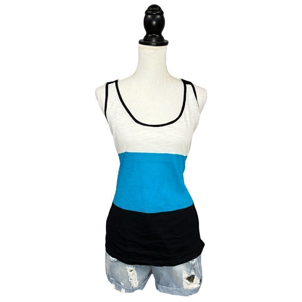 🎀PLUS Color block Sporty Tank Teal Black 1416